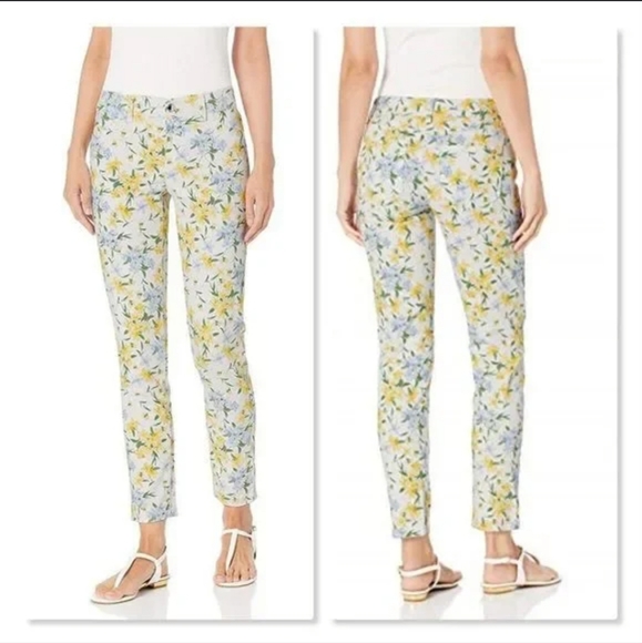 Calvin Klein White Yellow Tropic Floral Skinny Ankle Jeans Pants Mid Rise Size 6 - Picture 1 of 16